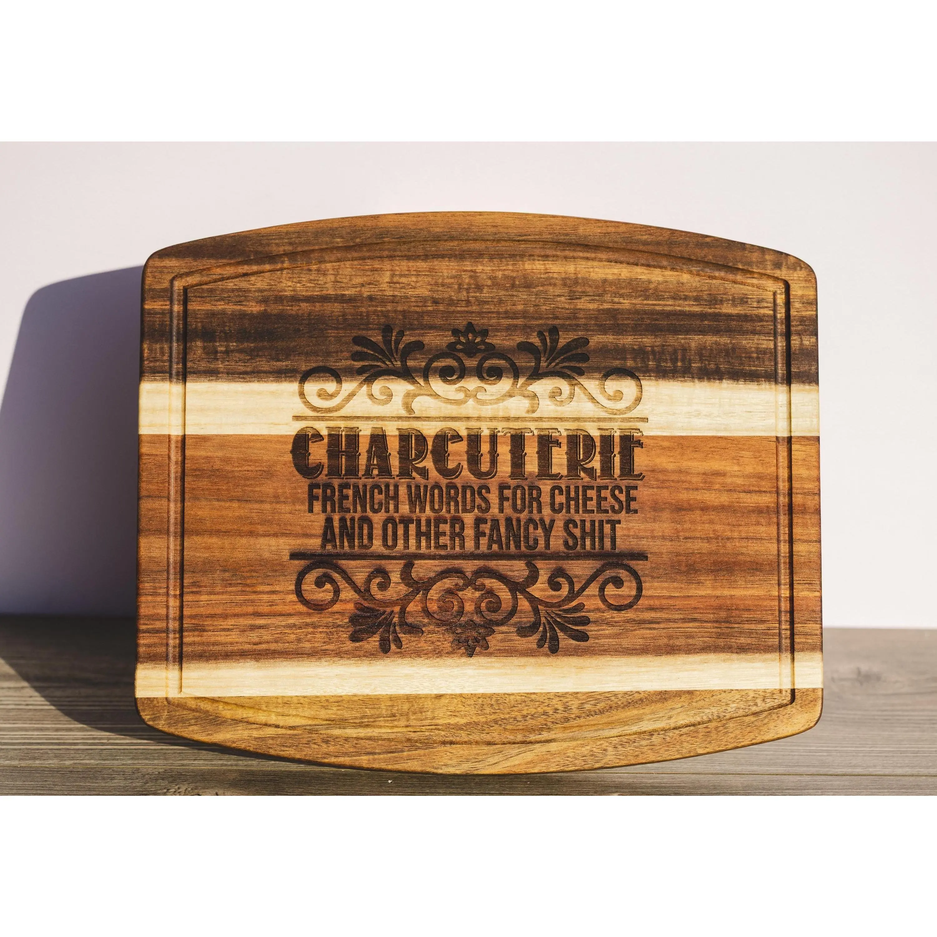 Charcuterie Board: Acacia Wood with Funny Engraving (10x12 Inches)
