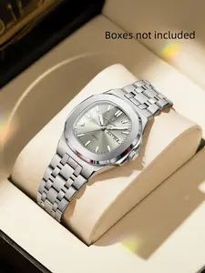 POEDAGAR Fashion and Leisure Women's Rectangular Night Light Date Week Waterproof Watch Stainless Steel Quartz Women's Watch as a Birthday Gift for Girlfriend Luminous Analog Watch