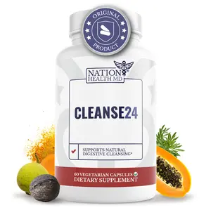 Cleanse24 Natural Digestive Cleansing Support Supplement by Nation Health MD - Intestinal Cleanse for Humans with Wormwood, Papaya, Black Walnut - Herbal Gut Cleanse & Detox for Men & Women, 60 Capsules