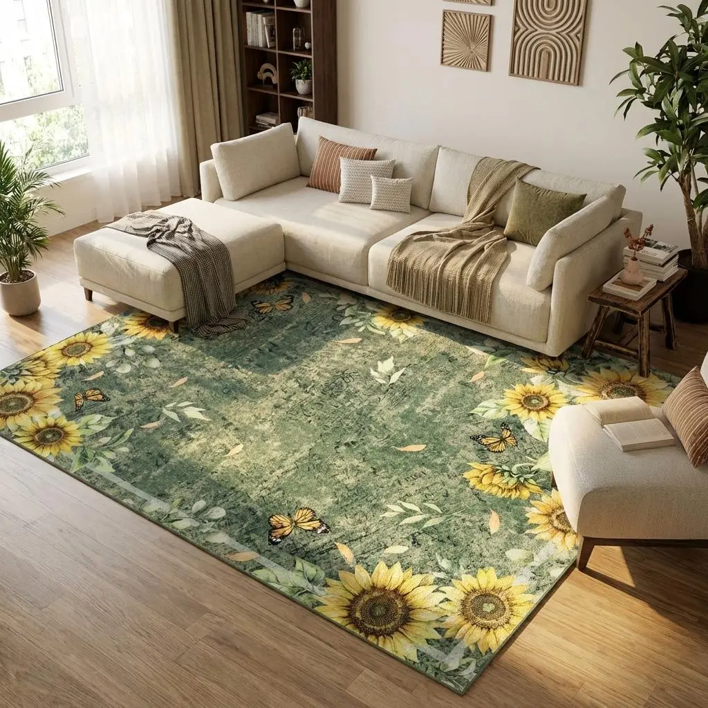 Large Size Sunflower Print Rug Soft Washable Non-slip for Living Room Living Room Bedroom Farmhouse Dining Room and Hallway Area Rug Shopping