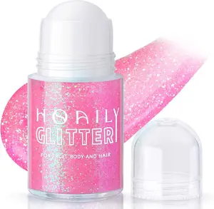 Roll-on Holographic Pink Body Glitter Gel for Face Hair, Chameleon Color Changing Glitter Gel Under Light, Chunky Mermaid Sequins Festival Party Rave Accessories Shimmer Halloween Makeup