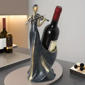 Elegant Violin Wine Rack - Decorative Resin ure with Golden Accents, Ideal for Living Room, Dining Table, or TV Cabinet Decor, Indoor/Outdoor Use, No Power Needed, Wine Decor