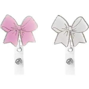 2 count  Bow Badge Reel - Retractable ID Holder with  Clip& Nylon Cord | AcrylicClip for Nurse  Office Worker Teacher Student