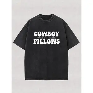 Women'S Vintage Washed Cowboy Pillows Graphic T-Shirt - Soft Wax Print Retro Western Design, Casual Short Sleeve Round Neck Tee for Spring Summer Fall, Thanksgiving & Christmas Holiday Gift, Everyday Comfortable Casual Wear (H-Line Fit)