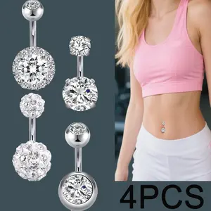 4 Packs Simple Belly Stainless Steel Rings Set, 14G 6mm Stainless Steel Short Belly Navel Button Rings Perfect for Body Piercing Lovers