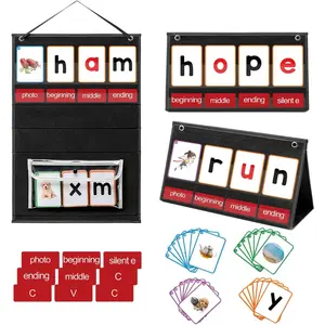 CVC Word Builder Desktop Pocket Chart with 107 Phonics Flash Cards, Kids Word Builder Games for Learning to Read CVC CVCC CCVC Words, Phonics Learning Tool for Preschool Kindergarten Classroom