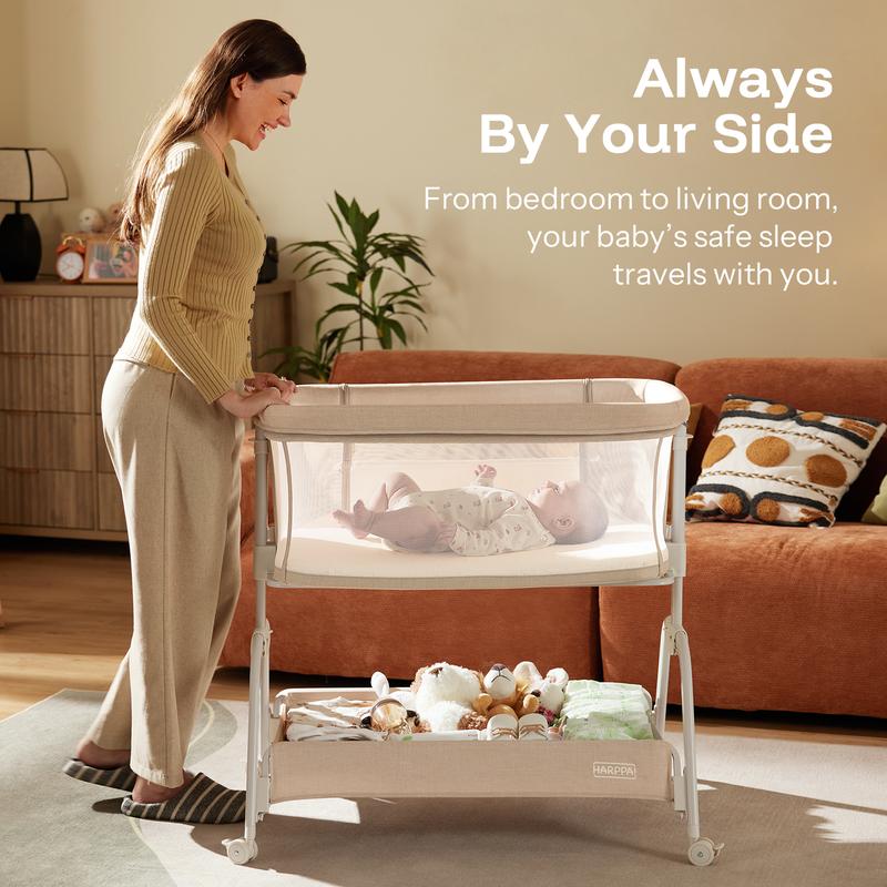 HARPPA Cuddly Lite 2-in-1 Baby Bassinet & Bedside Sleeper, storage Bassinet for Baby with Wheels & Storage Basket, Portable Crib, Breathable Mesh and Mattress, Height Adjustable HARPPA Cuddly Lite 2-in-1 Baby Bassinet & Bedside Sleeper, storage Bassinet for Baby with Wheels & Storage Basket, Portable Crib, Breathable Mesh and Mattress, Height Adjustable