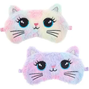F-EMK11  Sleep Mask for Kids, 2 Pcs Cute Cat Sleeping Eye Mask Colorful Soft Plush Girls Sleep Masks Comfortable Funny Animal Night Eye Masks for Sleeping for Women Girls Home Travel