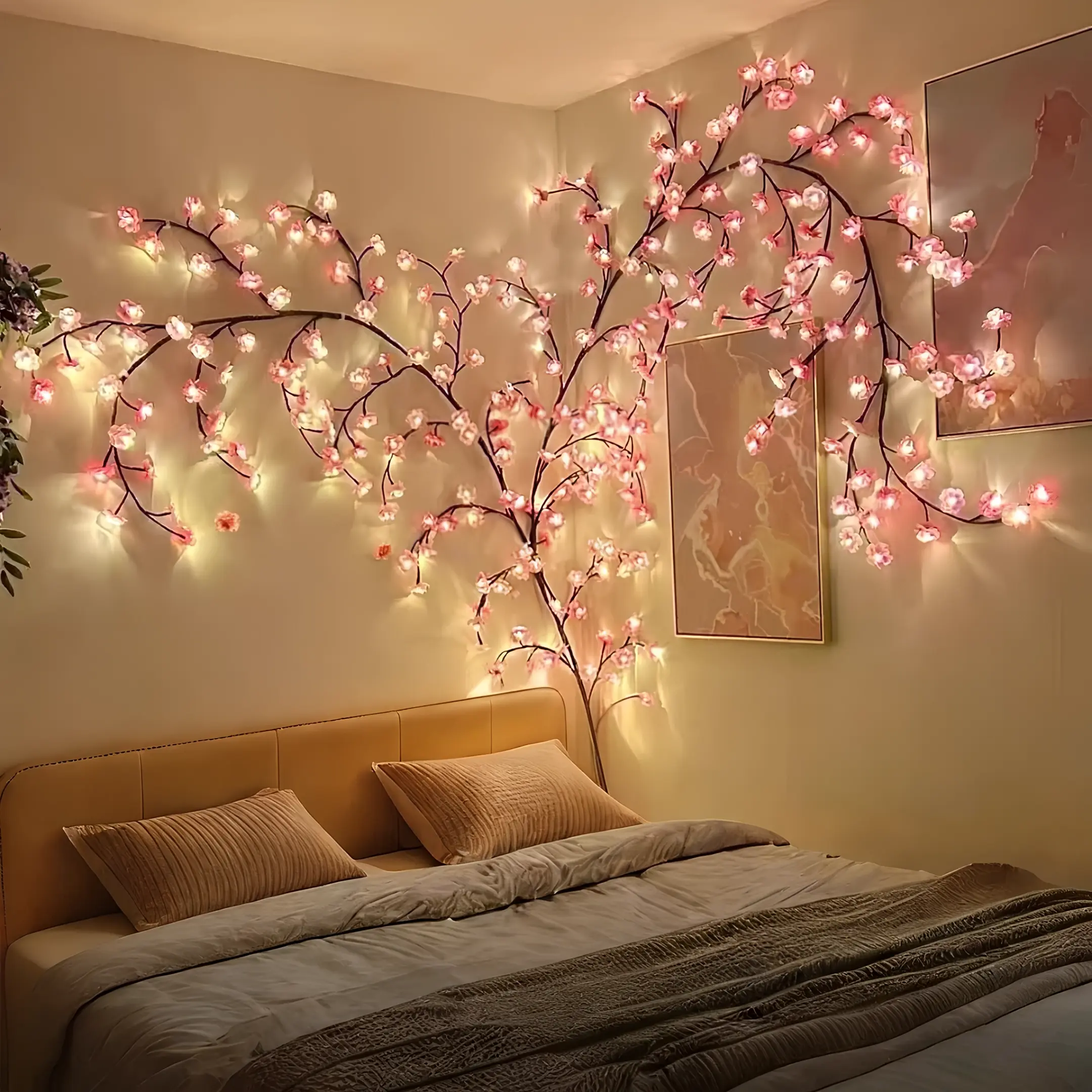 LED Cherry Blossom Tree Branch Light, DIY Flexible Bendable Vines Garland Lamp, Romantic Floral Wall Decor Lighting for Bedroom Living Room Wedding Party Home Decor wireless remote