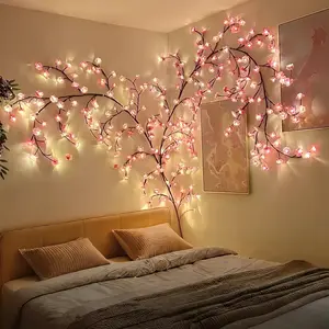 LED Cherry Blossom Tree Branch Light, DIY Flexible Bendable Vines Garland Lamp, Romantic Floral Wall Decor Lighting for Bedroom Living Room Wedding Party Home Decor wireless remote“mothersdaygift”