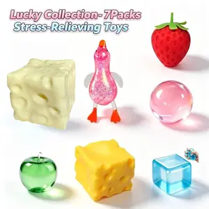 7pcs Anxiety Squishy Toys - Squeeze Slow Rising Fidget Toy, Sugar Filled Stress Ball, Glitter Color Changing, Cute Food-Themed