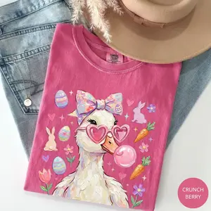 Comfort Colors Preppy Easter Goose Vintage T-shirt, Coquette Christian Duck Tshirt, Silly Goose Funny Easter Gift
