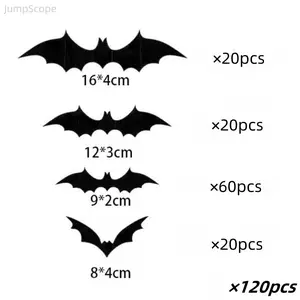 3D Foldable Black Bat Wall Stickers, Multi-Size Removable Halloween Decals, No Residue Spooky Bat Decor for Window Wall Halloween Party Scene Decorations