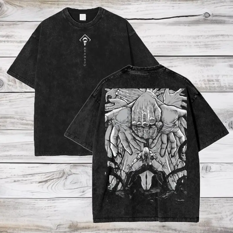 Jujutsu Kaisen Curses Mahito Acid Washed T-shirt Double-Sided, Vintage Anime Gym Shirts, Mineral Heavyweight Vintage Washed Cotton T-Shirt Sizes S-3XL For Anime Lovers