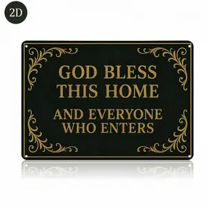 Christmas Gifts Metal Wall Covering with English Theme "God Bless This Home" 8x12 Inches for Prayer Rooms Studies Living Dining Rooms Ideal Gift