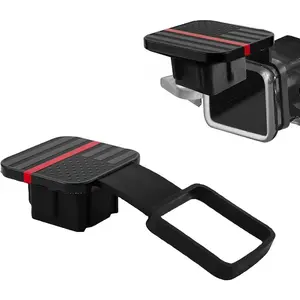 Trailer Hitch Cover, 2 Inch American Flag Hitch Cover Tube Insert Plug, Universal Rubber Tow Receiver Tube Hitch Dust-Proof Plug fits 2" Receivers, Trailer Car Accessories (Black&Red)