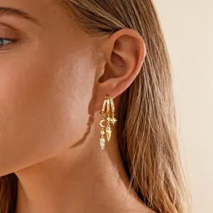 Triple Huggie Stud Earrings with CZ Crystals Dainty Layered Drop Earrings for Women Trendy Elegant Party Jewelry Gift