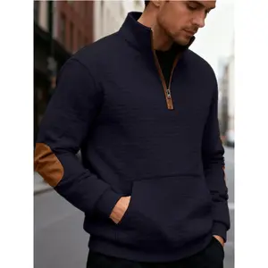 Men’s Autumn/Winter Stand-Collar Sweatshirt, Vintage American Style Casual Fashion, Half-Zip Textured Design, Loose Fit Comfortable