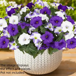 3PCS/6PCS Artificial Flowers for Outdoors, Decorative Faux Petunias Spring Summer Decoration, Fake Flowers Plants UV Resistant Look Real Silk Flowers for Outside Planter Front Door Porch Patio Yard