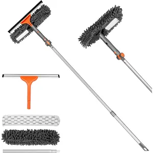 Window Squeegee Cleaner Set 2-in-1 Window Cleaning Tool with Extendable Pole, Window Cleaning kit with Bendable Head for Indoor & Outdoor Glass for Car Indoor Outdoor