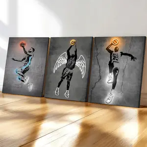 3-Pack Wood Frame Canvas Print Posters, Street Style Basketball Series, Modern Art Decor, Waterproof, for Living Room, Bedroom, Office