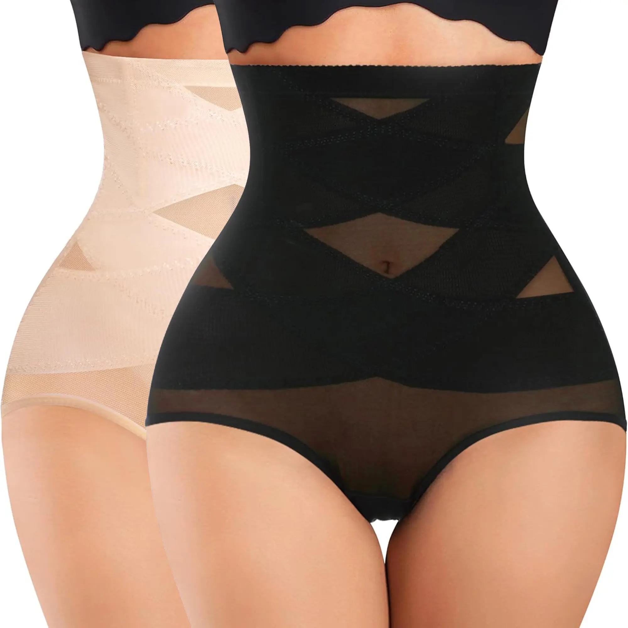 Women's High-Waist Shapewear Shorts, Seamless Tummy Control and Butt Lifting Underwear with Contrast Mesh, Solid Body Contouring Knit Fabric, Underwear Shorts, Elastic Knit, Slim Tummy Lift