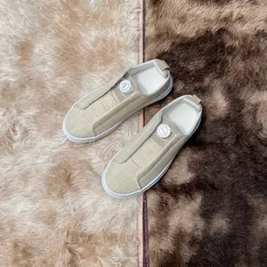 Shallow khaki linen pattern BOA knob board shoes, minimalist without laces, low cut canvas shoes, light and mature style, versatile daily casual shoes