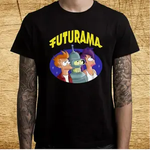 Futurama Cartoon TV Series Logo Men's Black T-Shirt Cotton Menswear Soft Top