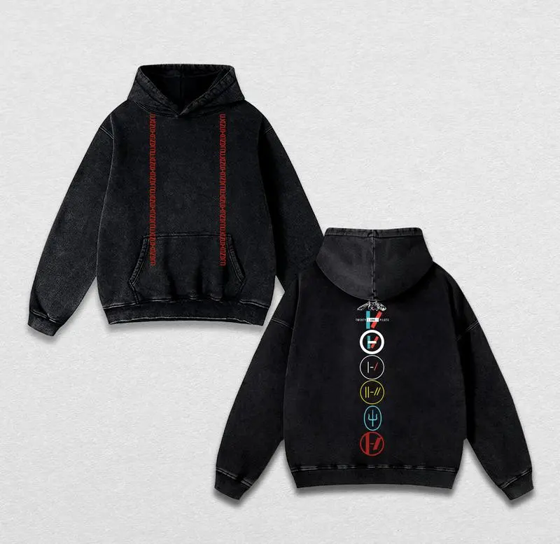 Vintage Washed Oversized Pullover - 21Pilots Tour 2025 Hoodie , Vintage Washed Oversized Pullover, Rock Band Graphic Streetwear for Music Fans