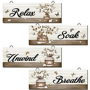4 Pcs Bathroom Wall Farmhouse Wall Decor Rustic Bathroom Pictures Wall Relax Soak Unwind Breathe Laundry Room Home Decorations Country