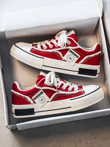 Men's Trendy Canvas Shoes Spring 2026, High-Quality Thick Sole Lace-Up Design, Comfortable Casual Large Size Sports Leisure Sneaker