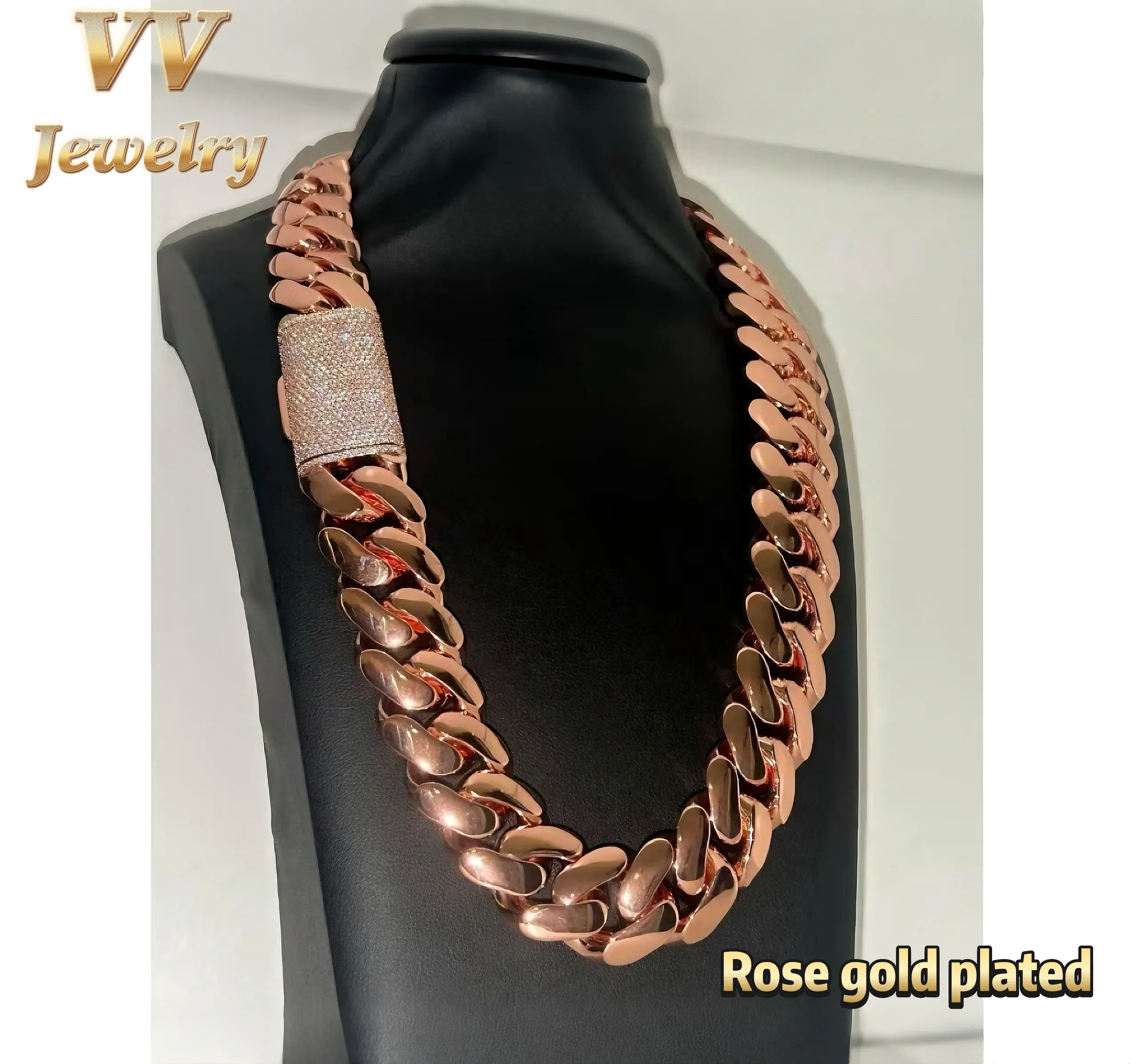 14K gold-plated rose gold Cuban chain, multi-sized Miami-style rust-proof jewelry, with a safety lock, high-end trendy necklaces and bracelets for both men and women, anniversary hip-hop accessories as gifts