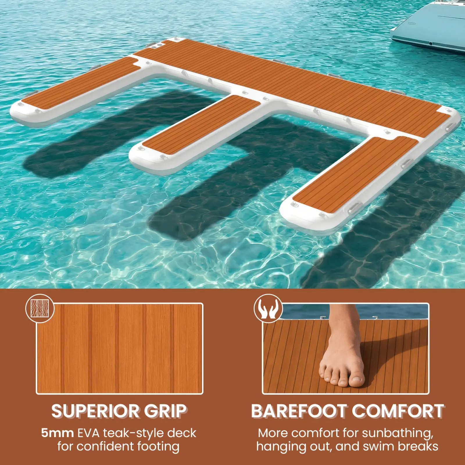 13.5Ft X 10Ft Inflatable Floating Dock, 7.9In Thick Floating Platform with EVA Non-Slip Deck, 1500Lbs Capacity, Marine PVC Swim Platform for Lake, Boat, Water Party