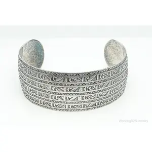 Antique Art Deco Etched Sterling Silver Cuff Bracelet