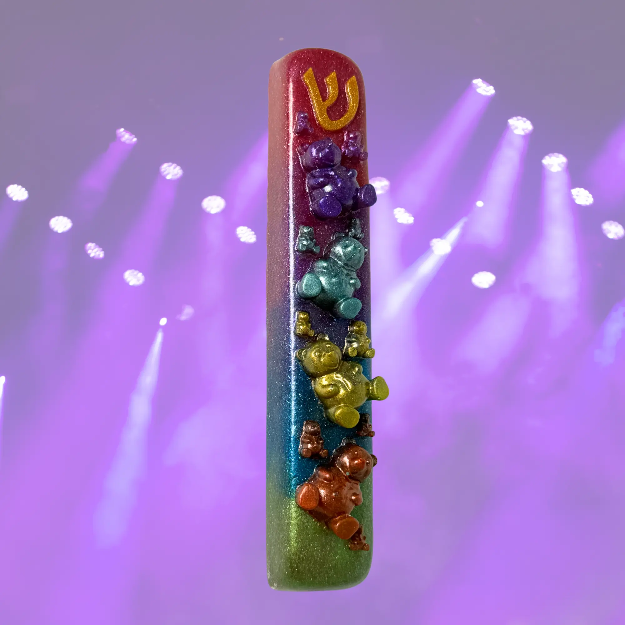 Sparkly Gummy Bears Mezuzah Cover – Handmade Resin Judaica Case, Unique Themed Artisan Mezuzah Holder Perfect for Children's Rooms