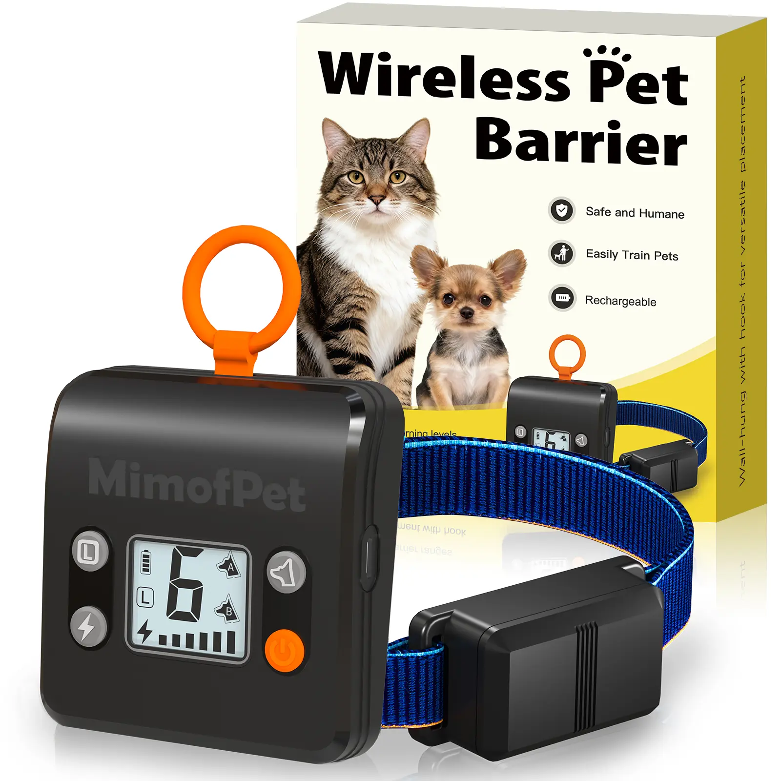 MIMOFPET Wireless Indoor Safety Fence Barrier Kit for Cats & Small Dogs - 6 Adjustable Settings, 8-14.6 in Range, 7 Ft Safe Humane Static Intensity, Static Correction, Hook-and-Loop Collar, Rechargeable (Black) Safety Control, 8-14.6 Inches