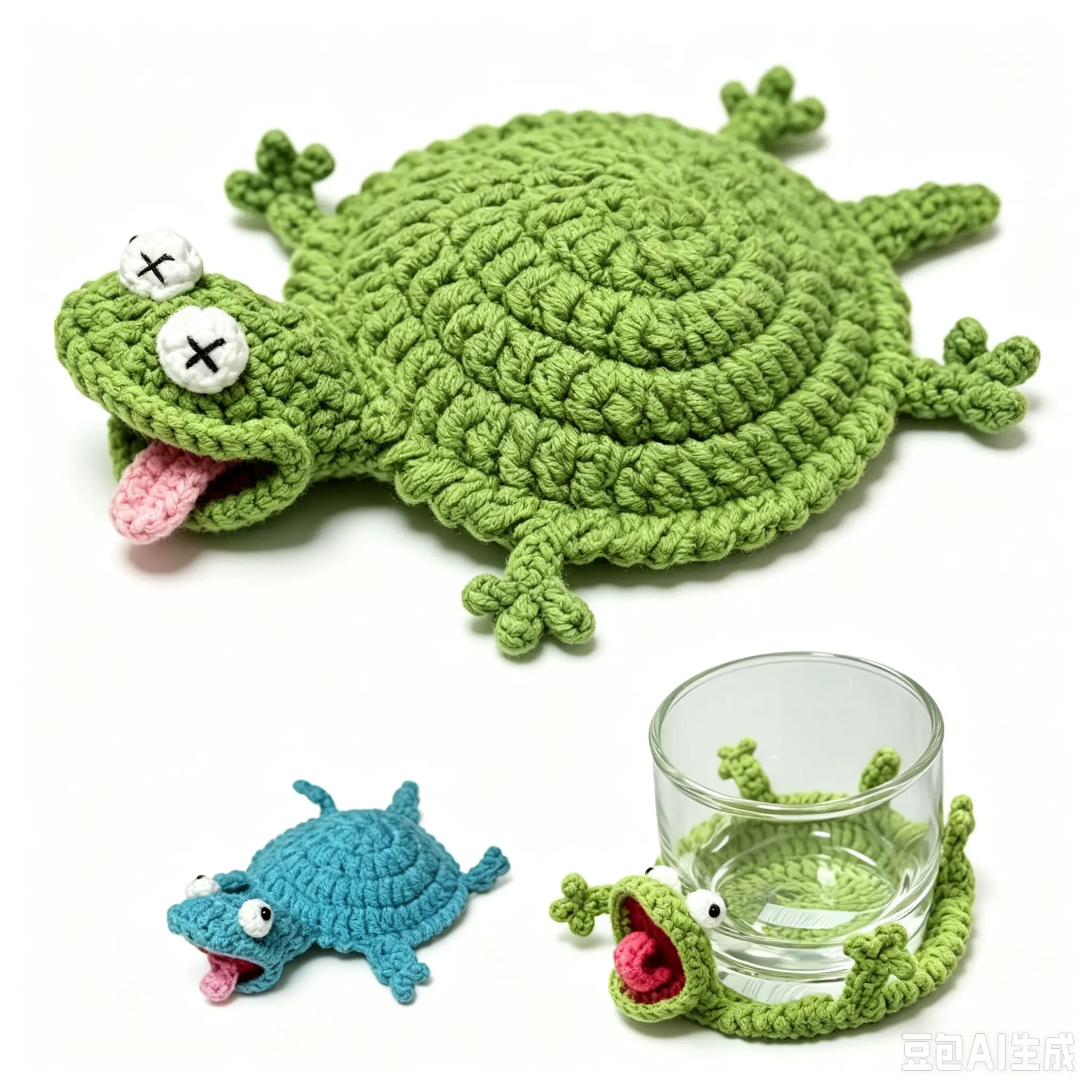 Crochet Lizard Coaster, Fun Little Lizard Coasters, Cute 3D DIY Handmade Funny Amigurumi Animal Cup Mats for Beginners Adult Decorative Drink Mug Rug for Home Decor(Green,Finished)