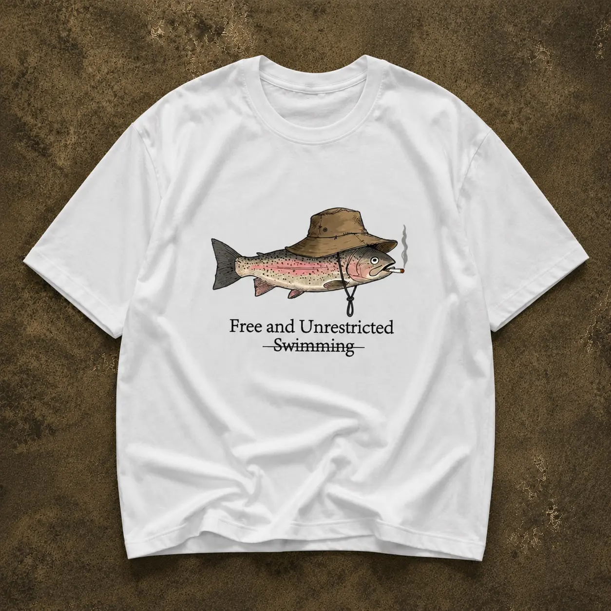 Heavyweight Funny Fishing Graphic T-Shirt, Oversized Retro Trout Fish Smoking Art Tee, Premium Thick White Gorpcore Outdoor Summer Tops Casual Shirt
