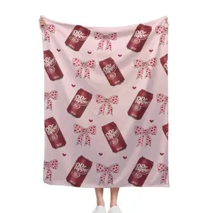 Dr Pepper Original Flavor Pink Bows with Red Hearts Flat Velvet Blanket Soft Office Bedding Blanket PlushThin Quilt Holiday Gift cozy  soft fluffy
