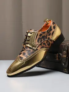 Men's Fashion Leopard Print Lace Up Dress Shoes, Business Style Square Toe Shoes for Party, Daily Clothing Decor for Men Footwear