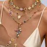 5-Piece Rhinestone Jewelry Set, Elegant Cross Pendant Y-Shape Layered Necklace & Bracelet, Women's Daily Wear & Party Gift, Bridal Wedding Matching Jewelry, Jewellery Gift Set