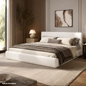 Soft and Comfortable White Queen-Size Upholstered Bed Frame, Luxurious Bedroom Centerpiece, Queen Bed Frame for Bedroom Use, Bed Frames