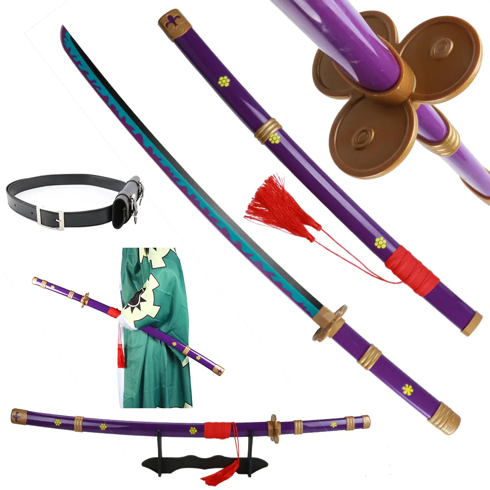 ELERVINO 41-in Plastic Roronoa Zoro Cosplay Sword Yama Enma (1 x Sword, 1 x Black Belt, 1.1 lb) with Stand Display, for 12+ Years Anime Role-Playing, Halloween Props, Cosplay Collection, Decoration, Anime Swords