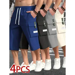 Pack of 4 summer cargo shorts-fashionable street-style casual bermuda shorts with a loose fit and large pockets, ideal for outdoor wear in summer and suitable as gifts.
