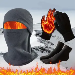 Autumn Winter Coldproof Set 3pcs with Balaclava Hat Touchscreen Gloves & Thick Fleece-Lined Snow Socks for Outdoor Activities