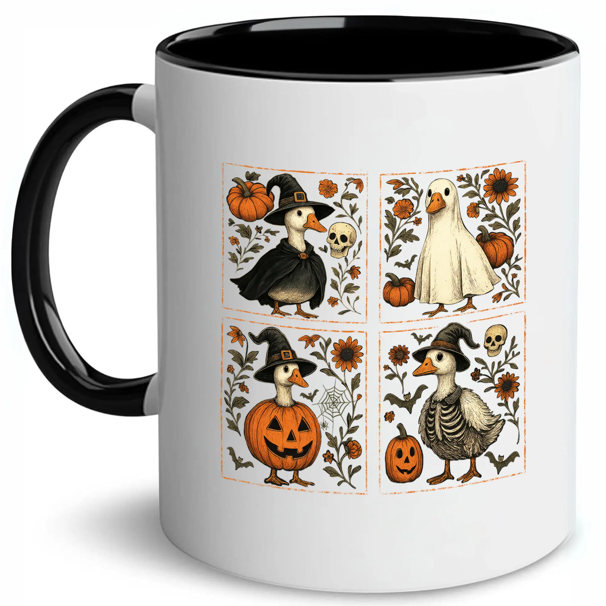 CupiCo Vintage Halloween Goose Ceramic Mug, Funny Spooky Vibes Coffee Mug, Boo Ghost Goose Tea Cup, Pumpkin Goose Mugs, Retro Spooky Season Drinkware