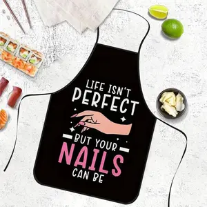 1pc Fun Nail Art Print Apron, Durable Polyester Material, Perfect for Cooking, BBQ, Gardening, Painting, Unisex Indoor & Outdoor, Kitchen Apron, Funny Apron