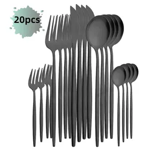 Stainless Steel Cutlery Set, 20pcs/set Including Knife, Fork, Spoon & Cake Fork & Coffee Spoon, Tableware Set, Dinner Sets for Wedding, Party, Restaurant, Dinnerware, Dinnerware Service Set