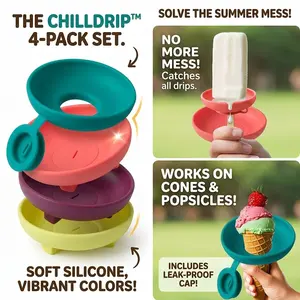 4Pcs Silicone Popsicle Holder with Drip Guard, Leak-Proof Ice Cream Cone Stand Set for Kids, Portable Summer Ice Pop Tray, Outdoor Fun