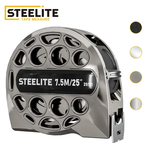 Steelite Stainless Steel Waterproof-Rustproof Retractable Measurement Tape - 25ft Carbon Fiber 7.5m/16ft Double-Scale Hollow Body Tool with Fraction Markings, Portable for Carpenters, Office Measuring Supplies